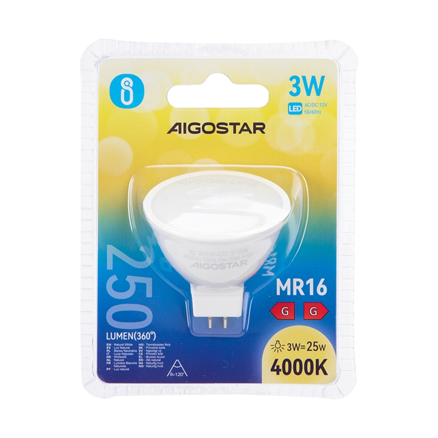 Світлодіодна лампочка MR16 GU5,3/3W/12V 4000K - Aigostar