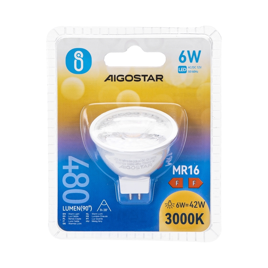Світлодіодна лампочка MR16 GU5,3/6W/12V 3000K - Aigostar