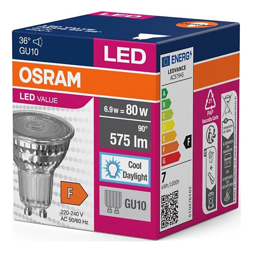 Світлодіодна лампочка PAR16 GU10/6,9W/230V 6500K - Osram