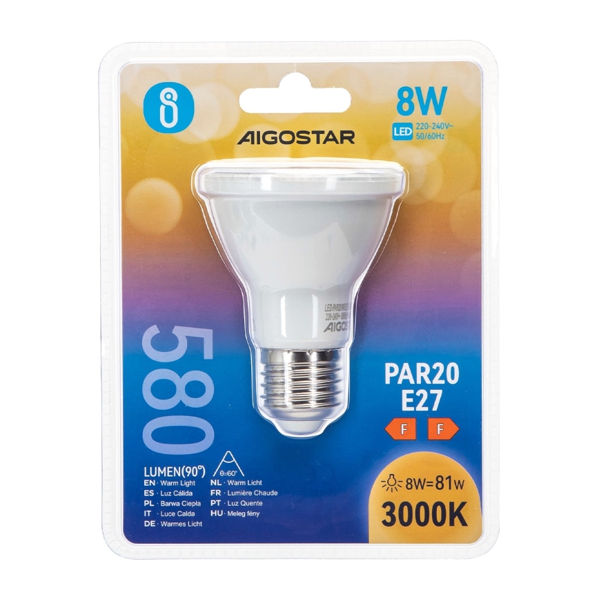 Світлодіодна лампочка PAR20 E27/8W/230V 3000K - Aigostar