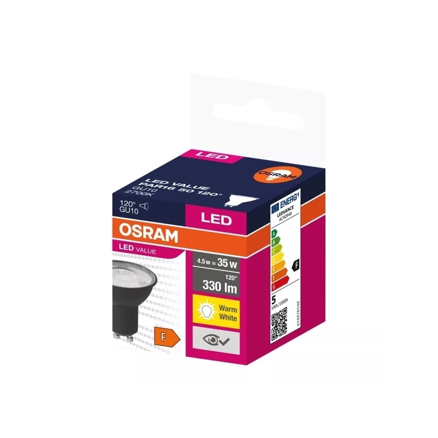 Світлодіодна лампочка VALUE PAR16 GU10/4,5W/230V 2700K 120° чорний - Ledvance