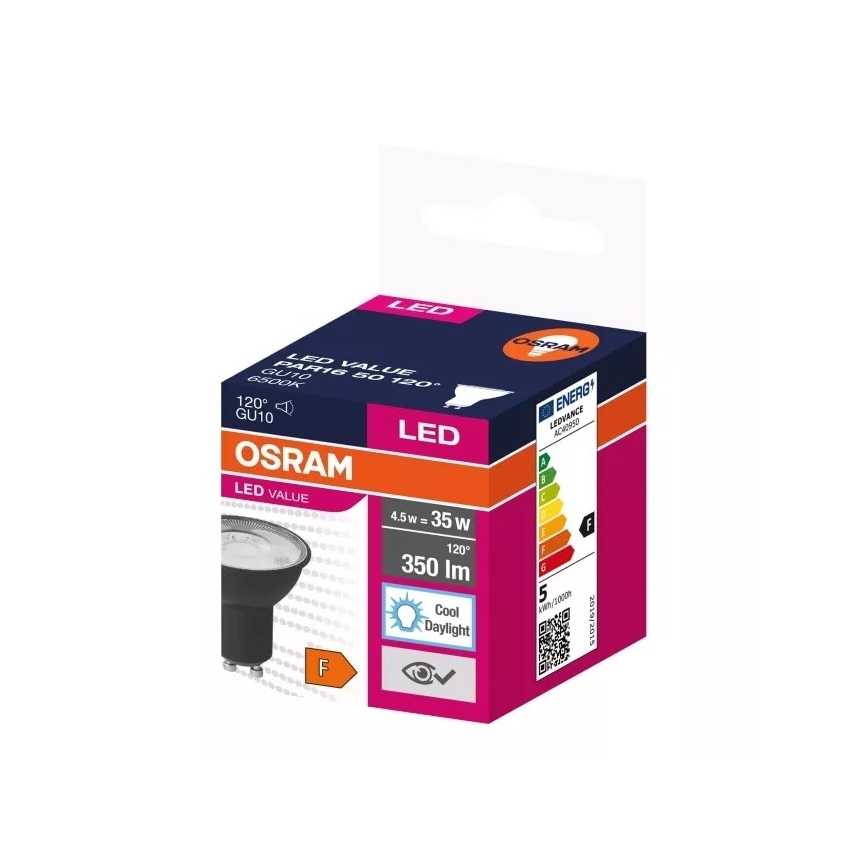 Світлодіодна лампочка VALUE PAR16 GU10/4,5W/230V 6500K 120° чорний - Ledvance