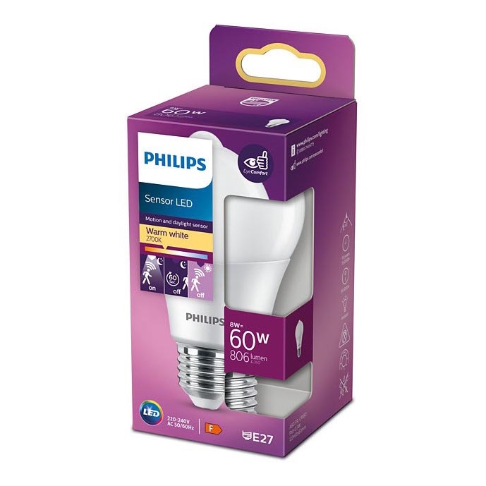 Світлодіодна лампочка з датчиком Philips A60 E27/8W/230V 2700K