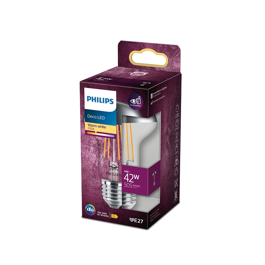 Світлодіодна лампочка з дзеркальною сферичною колбою Philips DECO E27/4W/230V 2700K
