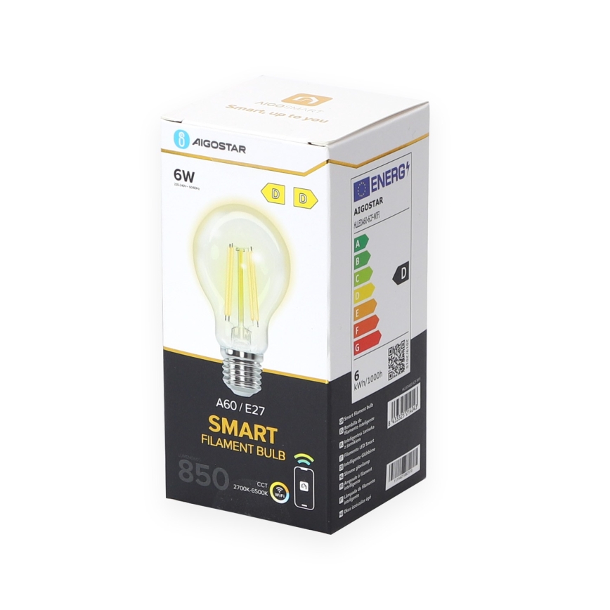 Світлодіодна лампочка з регулюванням яскравості A60 E27/6W/230V 2700-6500K Wi-Fi - Aigostar