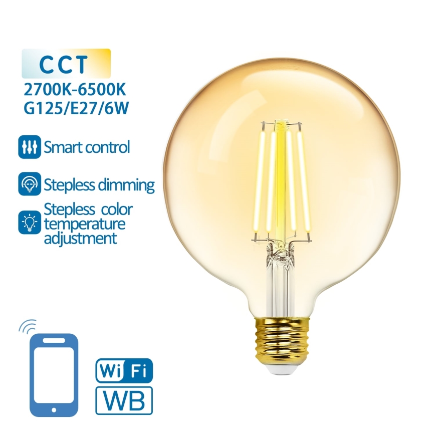 Світлодіодна лампочка з регулюванням яскравості FILAMENT G125 E27/6W/230V 2700-6500K Wi-Fi - Aigostar