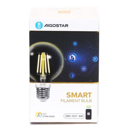 Світлодіодна лампочка з регулюванням яскравості FILAMENT G80 E27/6W/230V 2700-6500K Wi-Fi - Aigostar