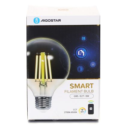 Світлодіодна лампочка з регулюванням яскравості FILAMENT G95 E27/6W/230V 2700-6500K Wi-Fi - Aigostar