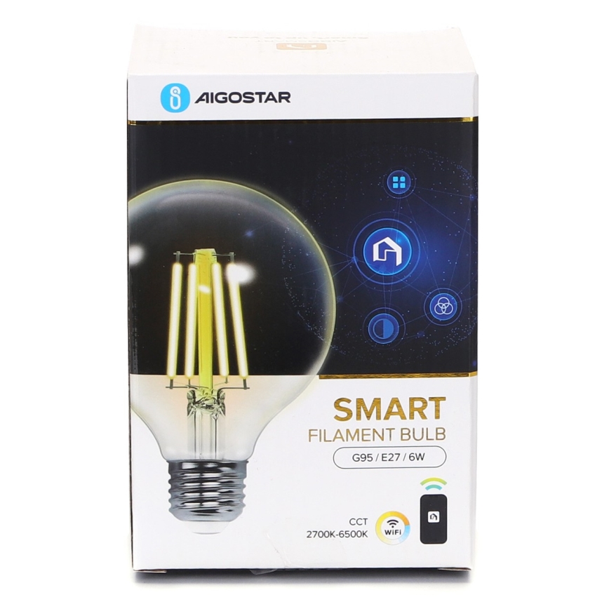 Світлодіодна лампочка з регулюванням яскравості FILAMENT G95 E27/6W/230V 2700-6500K Wi-Fi - Aigostar