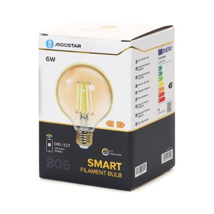 Світлодіодна лампочка з регулюванням яскравості FILAMENT G95 E27/6W/230V 2700-6500K Wi-Fi - Aigostar