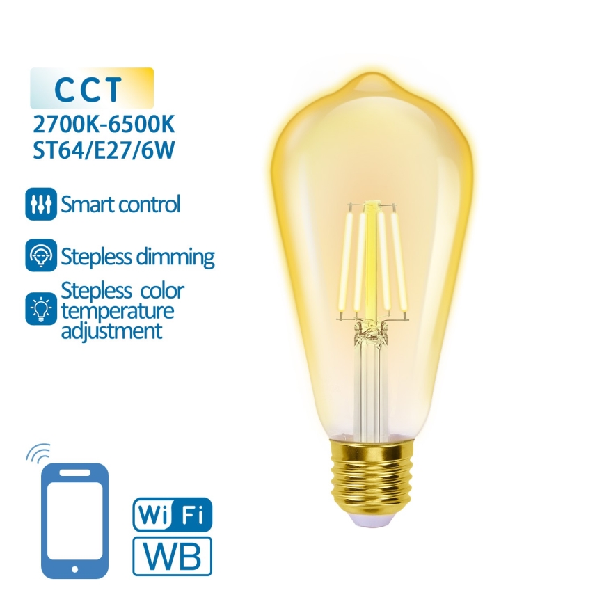 Світлодіодна лампочка з регулюванням яскравості FILAMENT ST64 E27/6W/230V 2700-6500K Wi-Fi - Aigostar