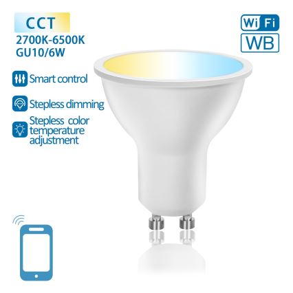 Світлодіодна лампочка з регулюванням яскравості GU10/6W/230V 2700-6500K Wi-Fi - Aigostar