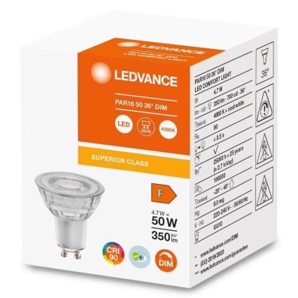 Світлодіодна лампочка з регулюванням яскравості PAR16 GU10/4,7W/230V 4000K 36° CRI 90 - Osram