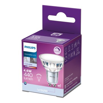 Світлодіодна лампочка з регулюванням яскравості Philips GU10/4,6W/230V 4000K