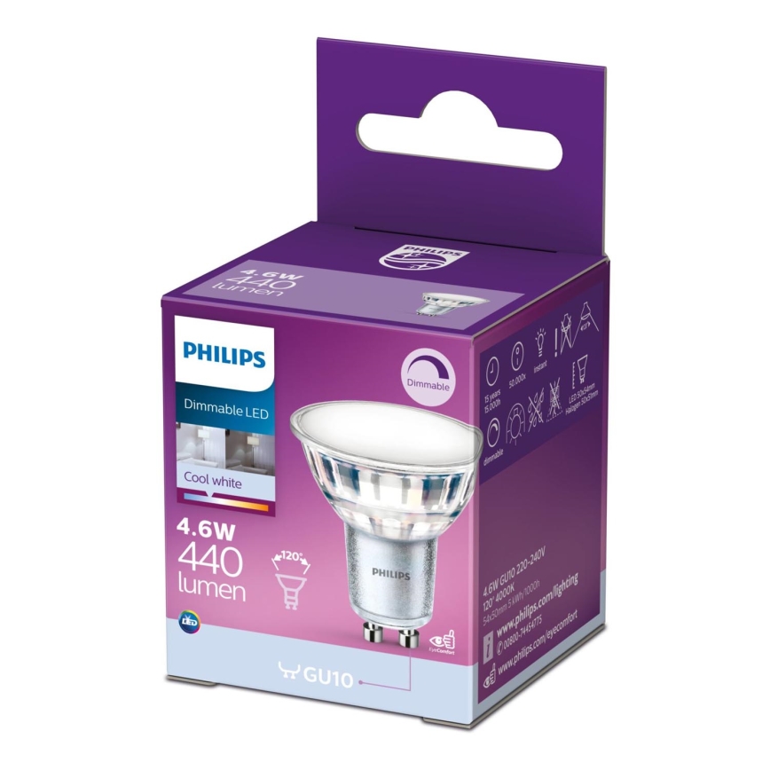 Світлодіодна лампочка з регулюванням яскравості Philips GU10/4,6W/230V 4000K