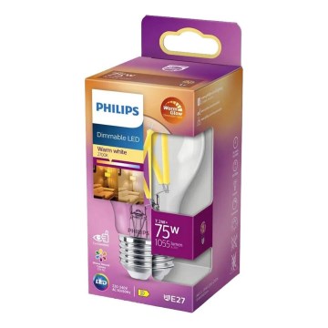 Світлодіодна лампочка з регулюванням яскравості Philips Warm Glow A60 E27/7,9W/230V 2200-2700K CRI 90