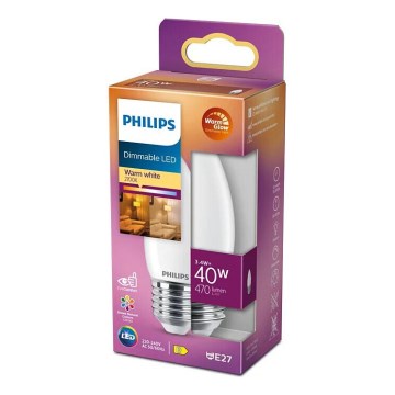 Світлодіодна лампочка з регулюванням яскравості Philips Warm Glow B35 E27/3,4W/230V 2200-2700K CRI 90