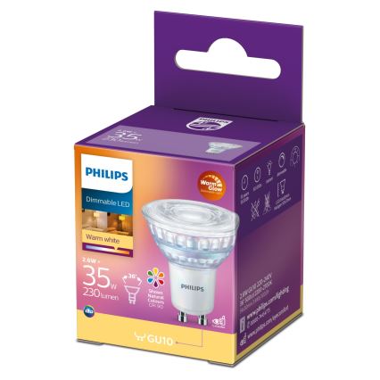 Світлодіодна лампочка з регулюванням яскравості Philips Warm Glow GU10/2,6W/230V 2200-2700K CRI 90