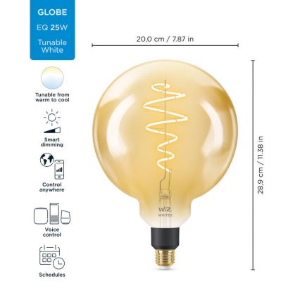 Світлодіодна лампочка з регулюванням яскравості VINTAGE FILAMENT G200 E27/6W/230V 2000-5000K CRI 90 Wi-Fi - WiZ