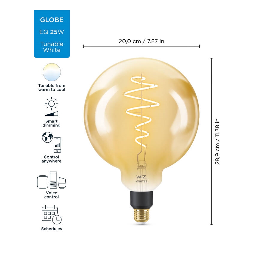 Світлодіодна лампочка з регулюванням яскравості VINTAGE FILAMENT G200 E27/6W/230V 2000-5000K CRI 90 Wi-Fi - WiZ