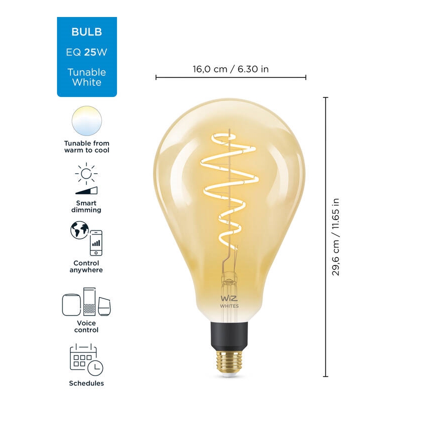 Світлодіодна лампочка з регулюванням яскравості VINTAGE FILAMENT PS160 E27/6,5W/230V 2000-5000K CRI 90 Wi-Fi -WiZ