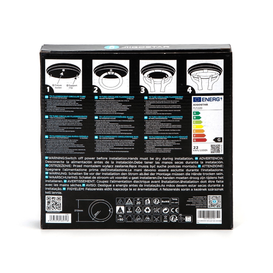 Світлодіодна люмінесцентна трубка T9 G24q-1/22W/230V 6500K - Aigostar