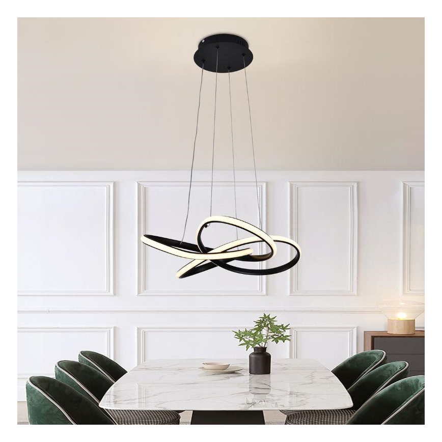 Світлодіодна регульована люстра на тросі LED/40W/230V 3000-6500K діам. 48 см чорна + дистанційне керування