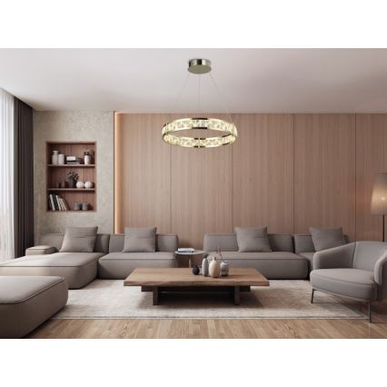Димована LED-кришталева люстра на тросі ENRIQUE LED/55W//230V 3000-6000K діаметр 80 см + пульт дистанційного керування