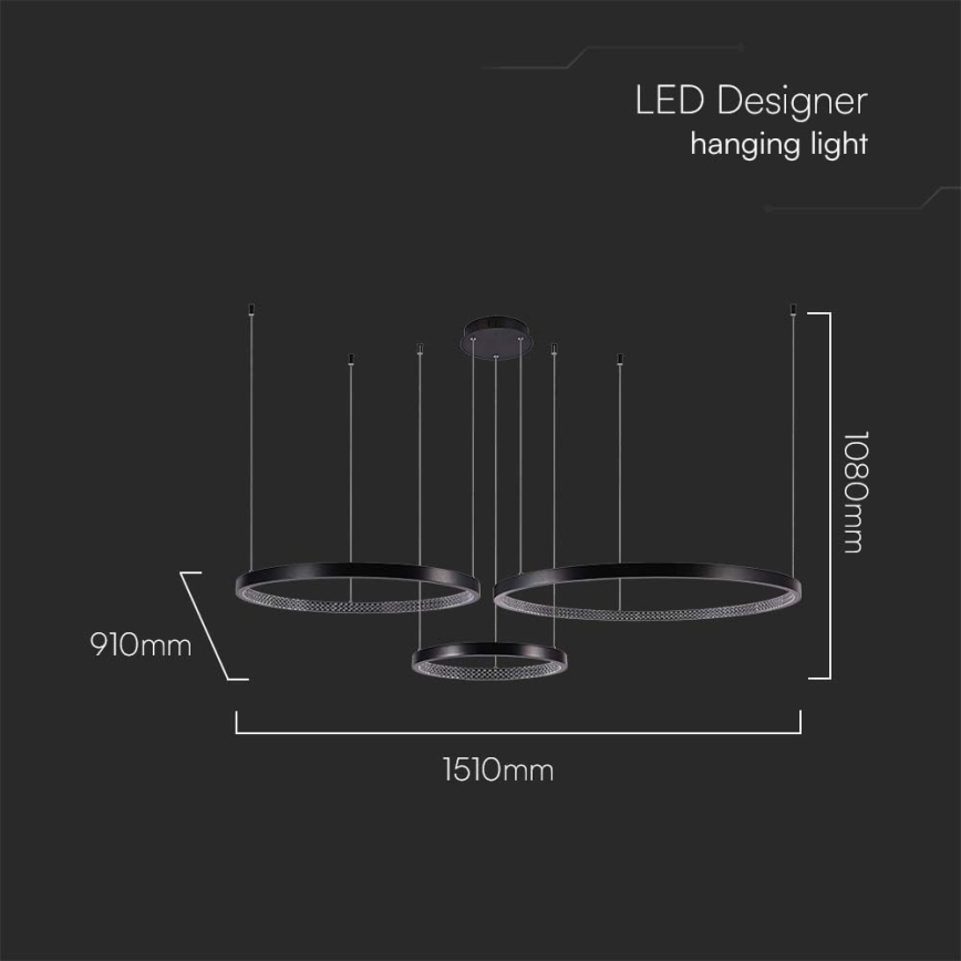 Світлодіодна підвісна люстра 3xLED/19W/230V 3000K чорний