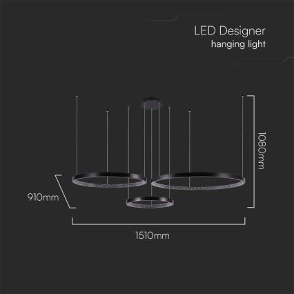 Світлодіодна підвісна люстра 3xLED/19W/230V 4000K чорний