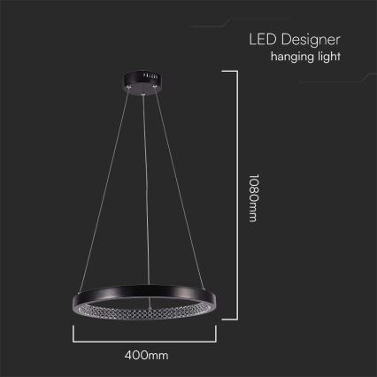 Світлодіодна підвісна люстра LED/19W/230V 3000K чорний
