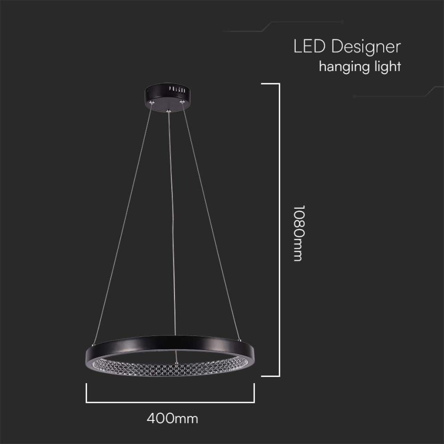 Світлодіодна підвісна люстра LED/19W/230V 3000K чорний