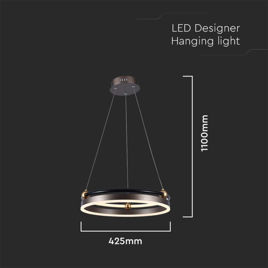 Світлодіодна підвісна люстра LED/20W/230V 3000K діаметр 42 см коричневий
