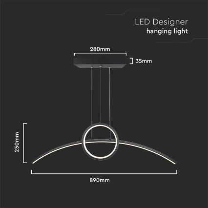 Світлодіодна підвісна люстра LED/30W/230V 4000K 88 см чорний