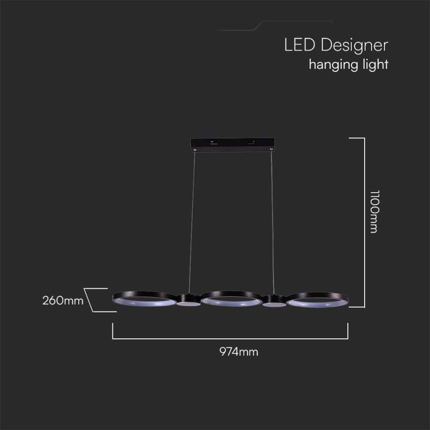 Світлодіодна підвісна люстра LED/38W/230V 4000K чорний