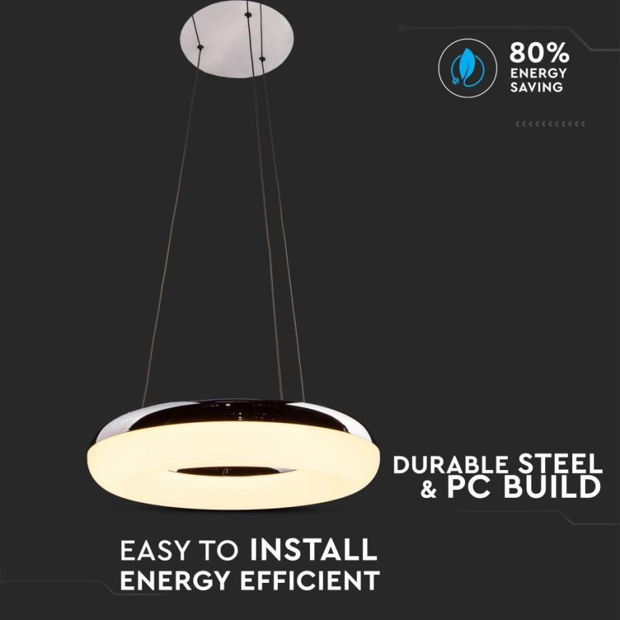 Світлодіодна підвісна люстра LED/40W/230V 3000K діаметр 40 см глянцевий хром