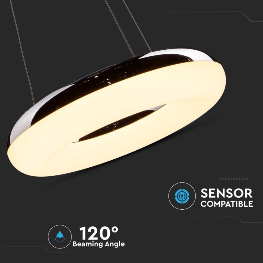 Світлодіодна підвісна люстра LED/40W/230V 3000K діаметр 40 см глянцевий хром