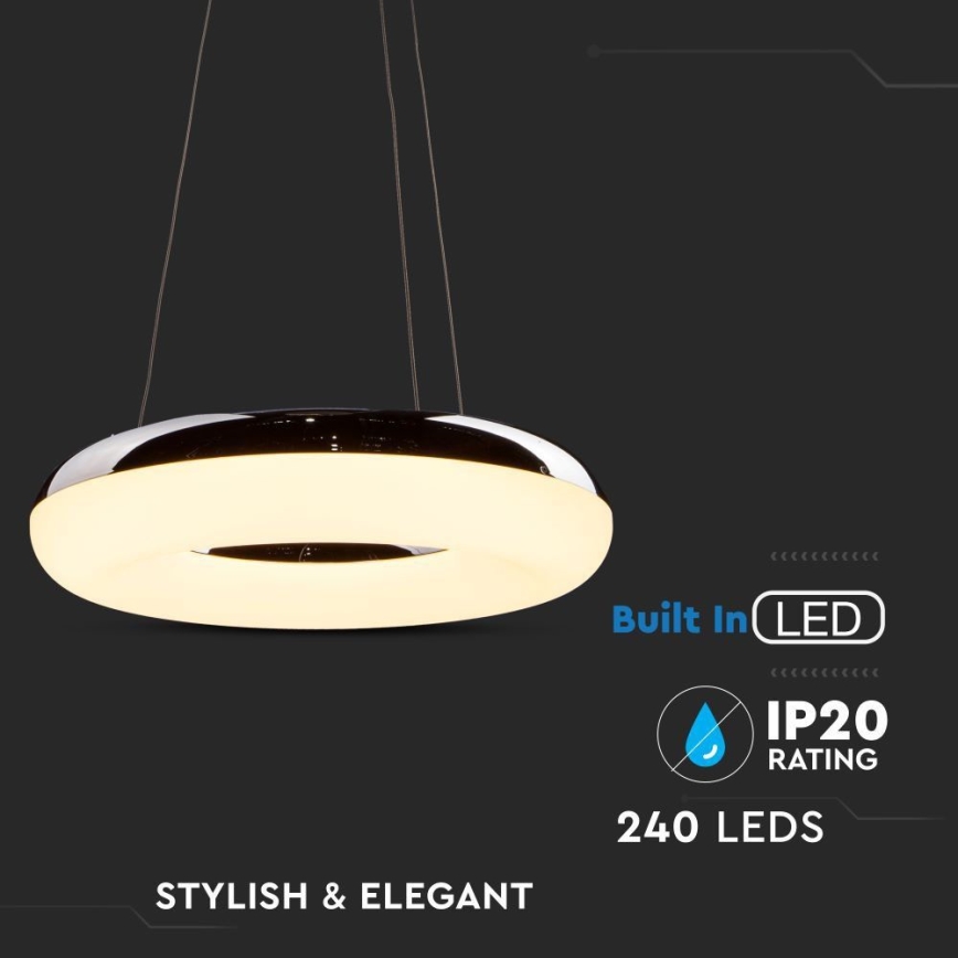 Світлодіодна підвісна люстра LED/40W/230V 3000K діаметр 40 см глянцевий хром