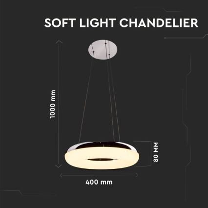 Світлодіодна підвісна люстра LED/40W/230V 3000K діаметр 40 см глянцевий хром