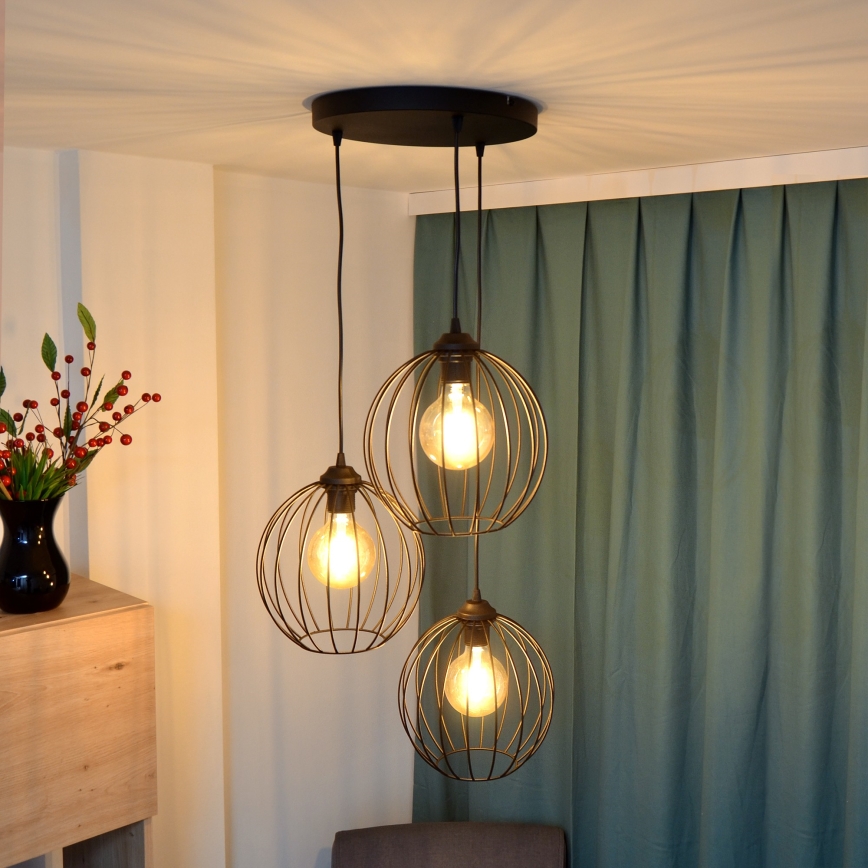 Світлодіодна підвісна люстра MERCURE 3xE27/15W/230V ø 50 см чорний