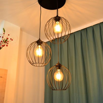 Світлодіодна підвісна люстра MERCURE 3xE27/15W/230V ø 50 см чорний