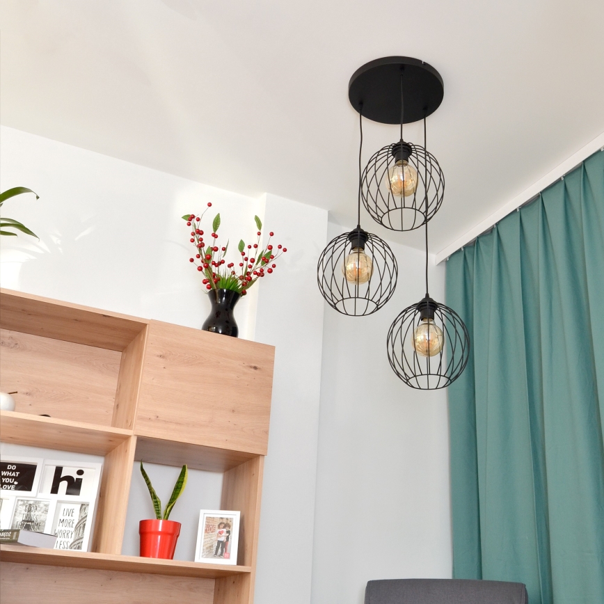 Світлодіодна підвісна люстра MERCURE 3xE27/15W/230V ø 50 см чорний