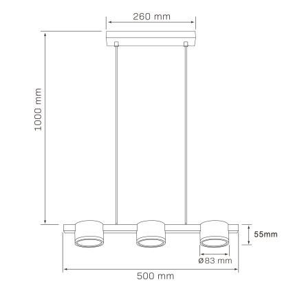 Світлодіодна підвісна люстра MIRELLA 3xGX53/6W/230V чорний