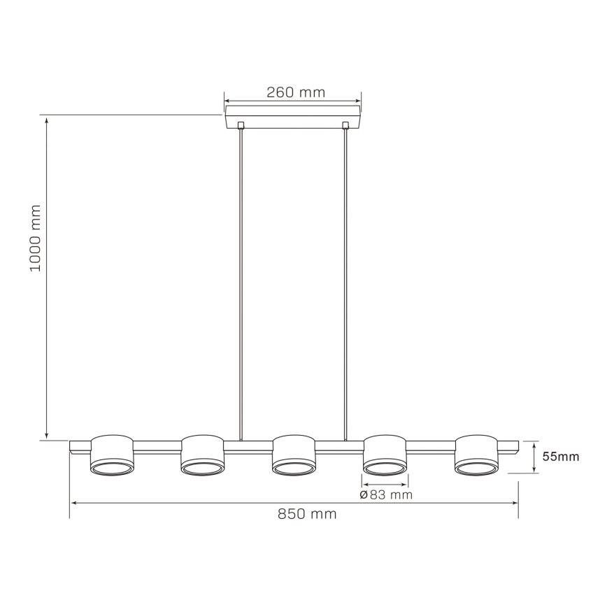 Світлодіодна підвісна люстра MIRELLA 5xGX53/6W/230V чорний