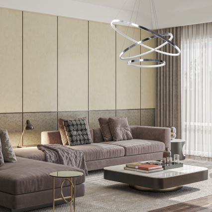 Світлодіодна підвісна люстра ROTONDA LED/93W/230V глянцевий хром