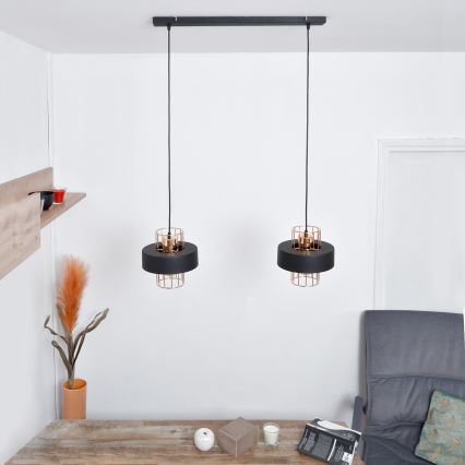 Світлодіодна підвісна люстра VOLTA 2xE27/15W/230V чорний/золотий