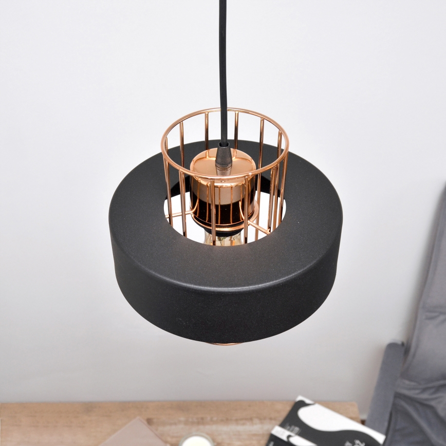 Світлодіодна підвісна люстра VOLTA 2xE27/15W/230V чорний/золотий