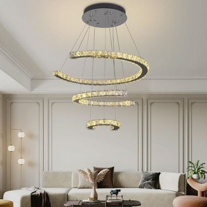 LED з регулюванням яскравості кришталева люстра підвісна LED/100W/230V 3000-6500K срібний + пульт дистанційного керування
