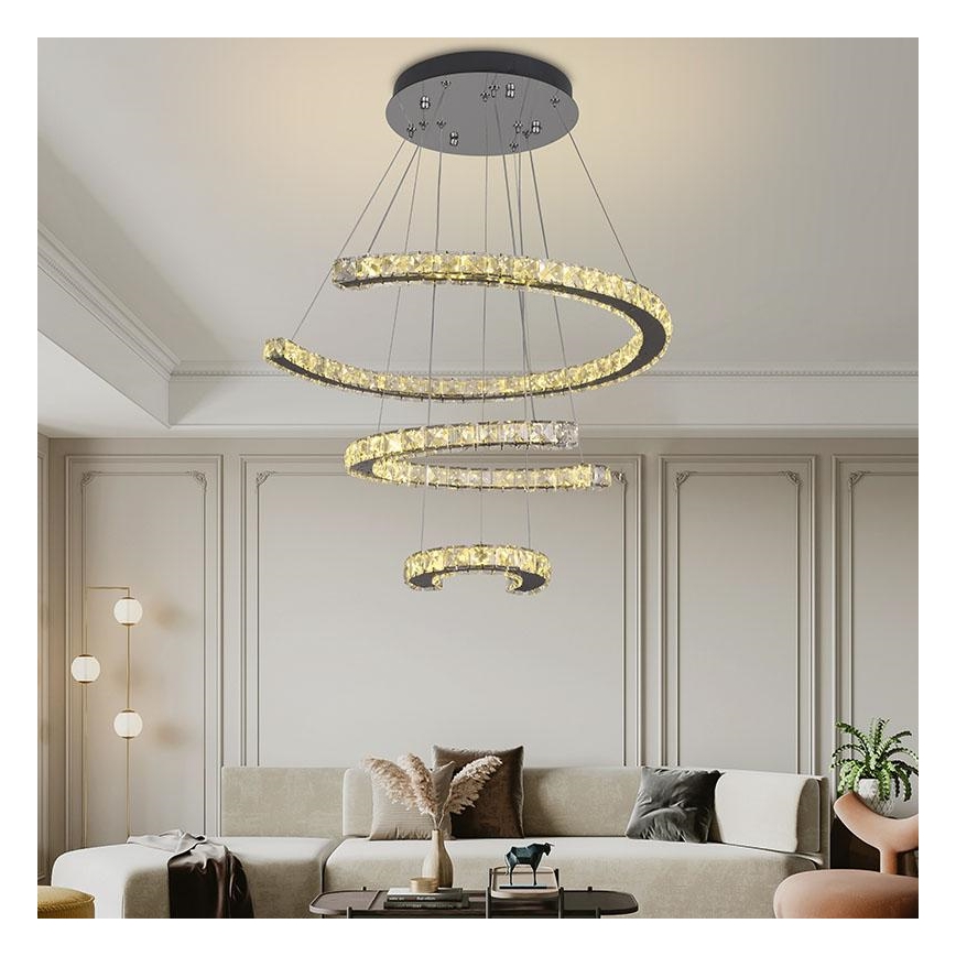 LED з регулюванням яскравості кришталева люстра підвісна LED/100W/230V 3000-6500K срібний + пульт дистанційного керування