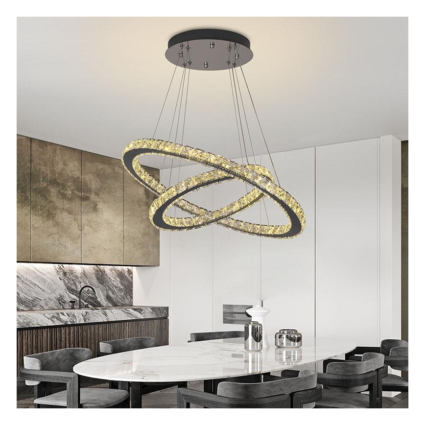 LED з регулюванням яскравості кришталева люстра підвісна LED/115W/230V 3000-6500K срібний + пульт дистанційного керування